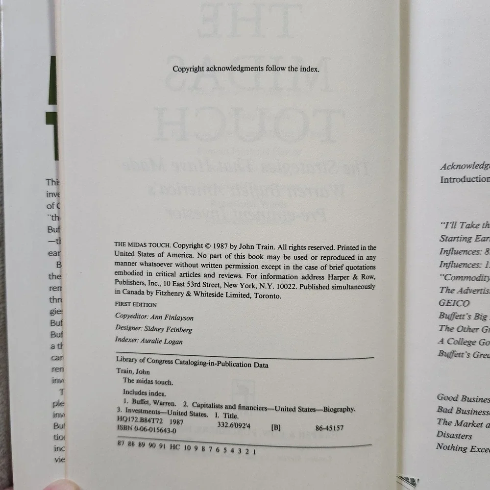 The‎ Midas Touch By John Train 1987 Warren Buffett Strategies Book Investing